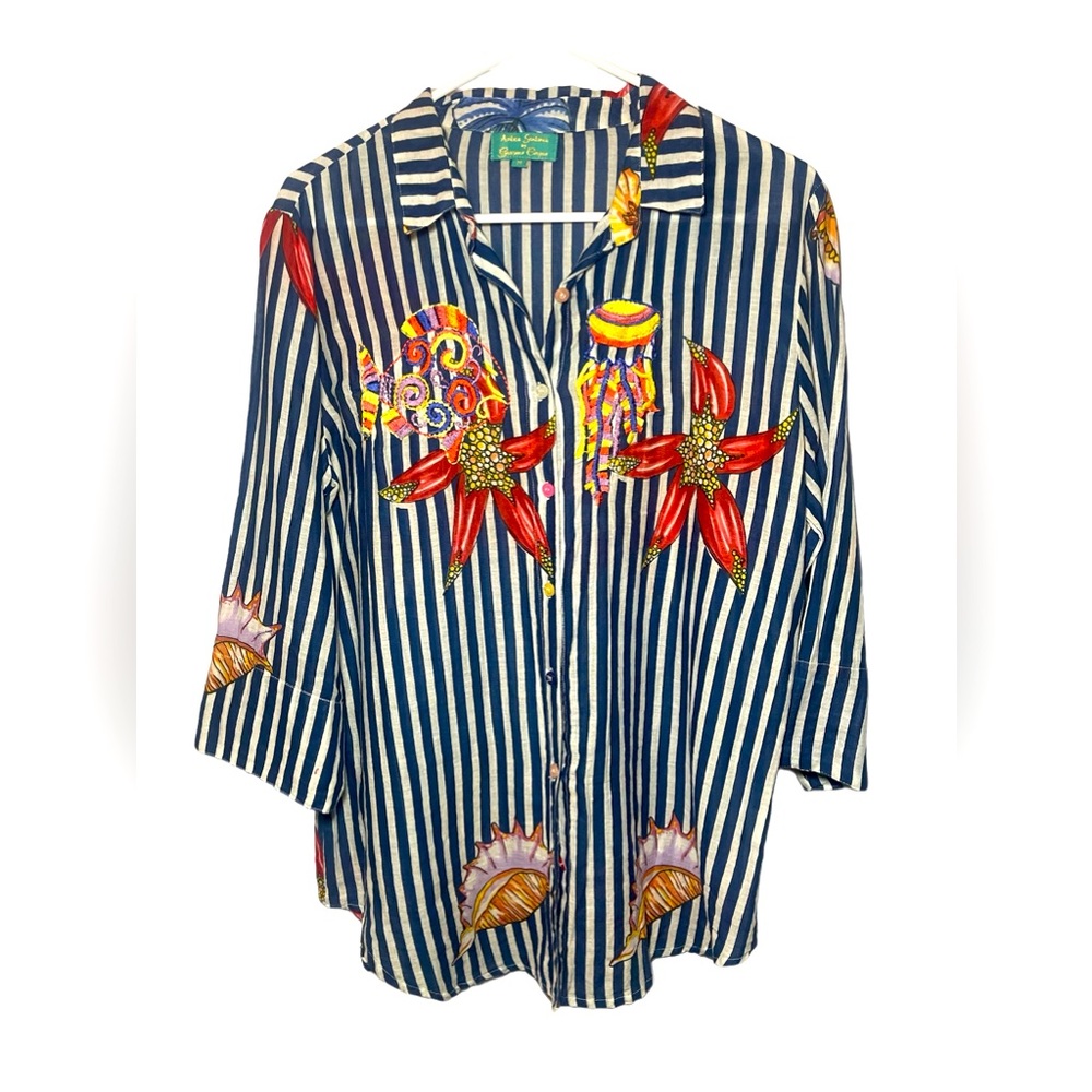 Antica Sartori by Giacomo Cinque Size Medium Beach Button Up Embroidered